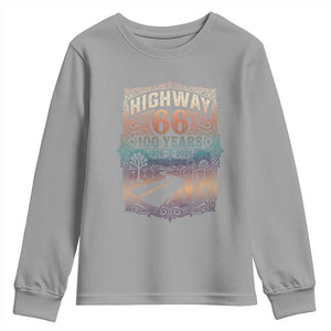 Highway 66 100 Years of the Mother Road Youth Sweatshirt Centennial 1926-2026 Desert Oasis Retro Rainbow Graphic TS02 Sport Gray Print Your Wear