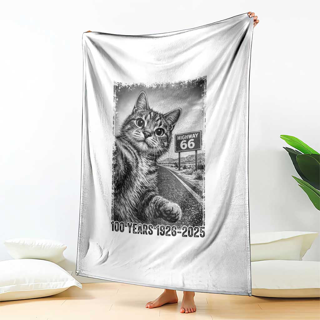 Funny Road Trip Cat Selfie with Highway 66 Throw Blanket Centennial 1926-2026 Historic Highway Humor TS02 Print Your Wear
