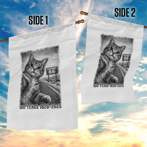 Funny Road Trip Cat Selfie with Highway 66 Garden Flag Centennial 1926-2026 Historic Highway Humor TS02 Print Your Wear