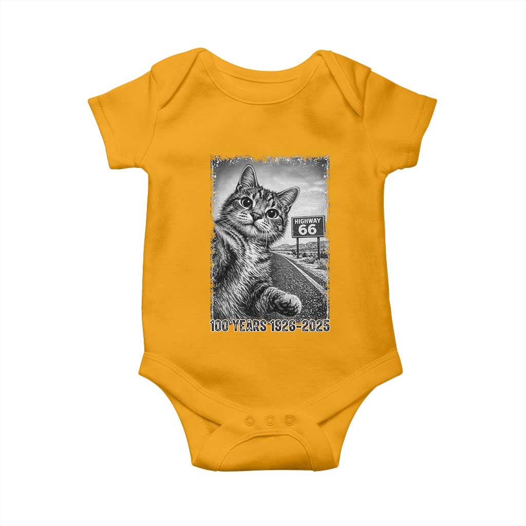 Funny Road Trip Cat Selfie with Highway 66 Baby Onesie Centennial 1926-2026 Historic Highway Humor TS02 Gold Print Your Wear
