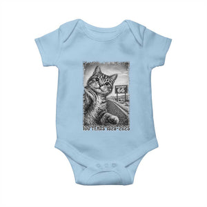 Funny Road Trip Cat Selfie with Highway 66 Baby Onesie Centennial 1926-2026 Historic Highway Humor TS02 Light Blue Print Your Wear