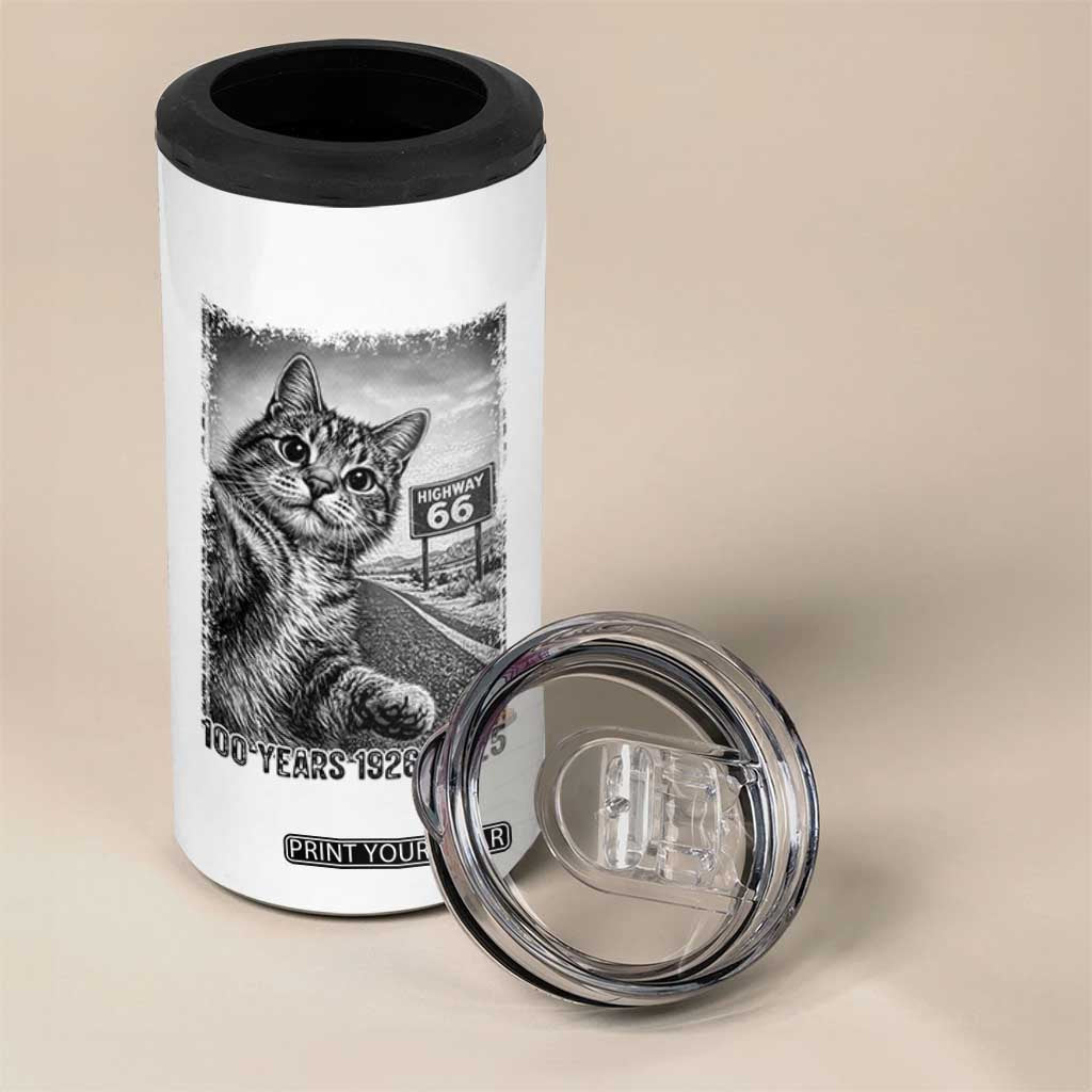 Funny Road Trip Cat Selfie with Highway 66 4 in 1 Can Cooler Tumbler Centennial 1926-2026 Historic Highway Humor TS02 Print Your Wear