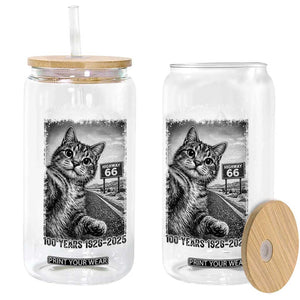 Funny Road Trip Cat Selfie with Highway 66 Glass Can Centennial 1926-2026 Historic Highway Humor TS02 Print Your Wear