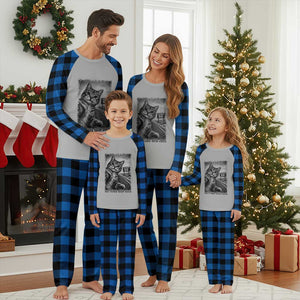 Funny Road Trip Cat Selfie with Highway 66 Plaid Pajama Set Centennial 1926-2026 Historic Highway Humor TS02 Blue Plaid Print Your Wear