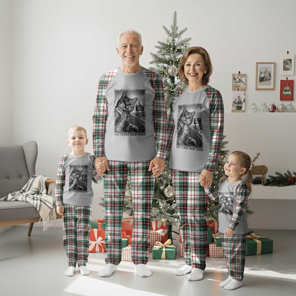 Funny Road Trip Cat Selfie with Highway 66 Plaid Pajama Set Centennial 1926-2026 Historic Highway Humor TS02 Christmas Plaid Print Your Wear