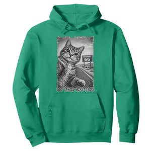 Funny Road Trip Cat Selfie with Highway 66 Hoodie Centennial 1926-2026 Historic Highway Humor TS02 Irish Green Print Your Wear