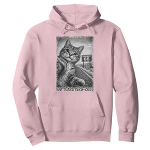 Funny Road Trip Cat Selfie with Highway 66 Hoodie Centennial 1926-2026 Historic Highway Humor TS02 Light Pink Print Your Wear