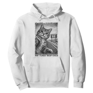 Funny Road Trip Cat Selfie with Highway 66 Hoodie Centennial 1926-2026 Historic Highway Humor TS02 White Print Your Wear