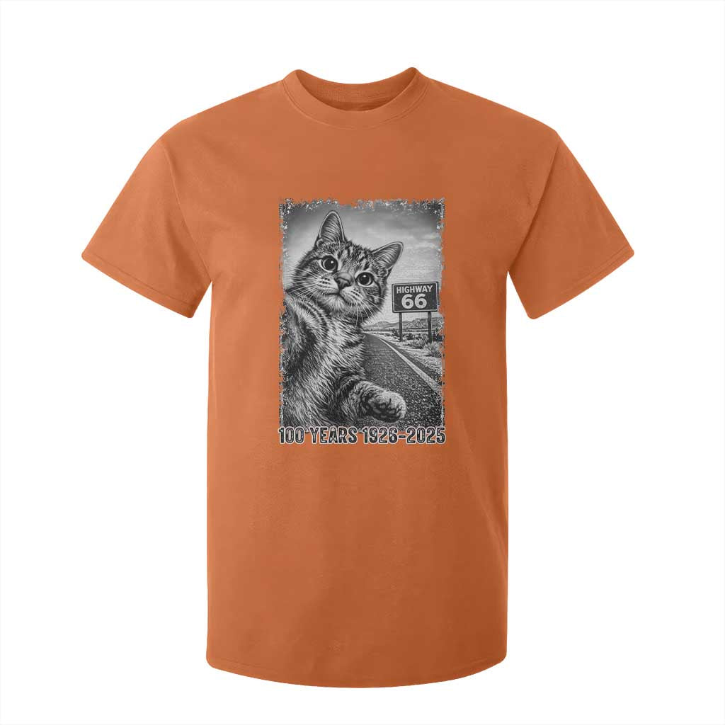 Funny Road Trip Cat Selfie with Highway 66 T Shirt For Kid Centennial 1926-2026 Historic Highway Humor TS02 Orange Print Your Wear