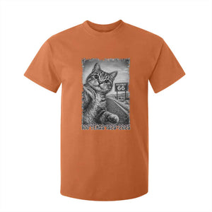 Funny Road Trip Cat Selfie with Highway 66 T Shirt For Kid Centennial 1926-2026 Historic Highway Humor TS02 Orange Print Your Wear