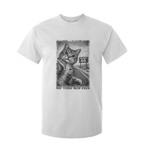 Funny Road Trip Cat Selfie with Highway 66 T Shirt For Kid Centennial 1926-2026 Historic Highway Humor TS02 White Print Your Wear