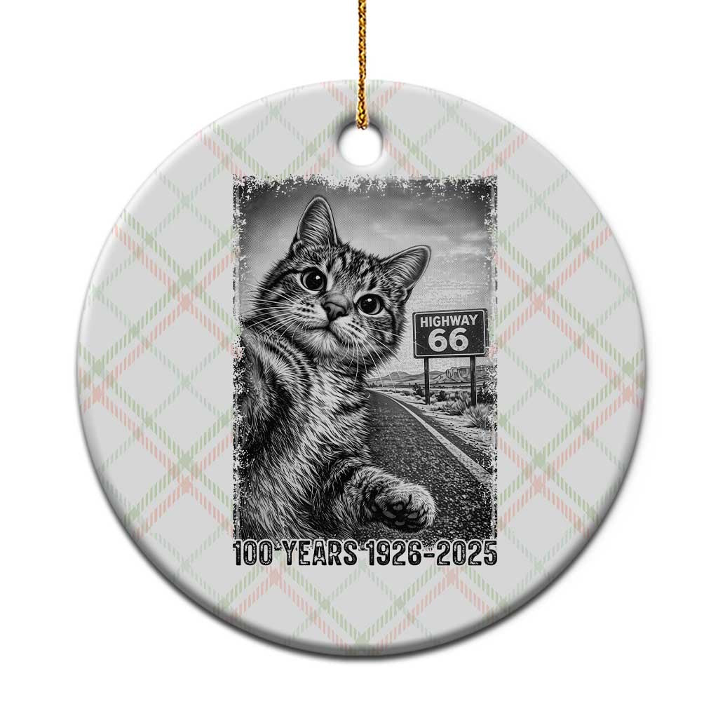 Funny Road Trip Cat Selfie with Highway 66 Ceramic Ornament Centennial 1926-2026 Historic Highway Humor TS02 1pc Christmas Plaid Print Your Wear