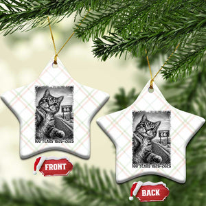Funny Road Trip Cat Selfie with Highway 66 Ceramic Ornament Centennial 1926-2026 Historic Highway Humor TS02 Print Your Wear
