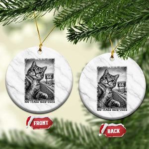 Funny Road Trip Cat Selfie with Highway 66 Ceramic Ornament Centennial 1926-2026 Historic Highway Humor TS02 1pc White Marble Print Your Wear