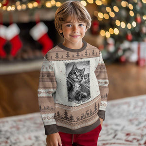 Funny Road Trip Cat Selfie with Highway 66 Ugly Christmas Sweater Centennial 1926-2026 Historic Highway Humor TS02 Mocha Mousse Print Your Wear