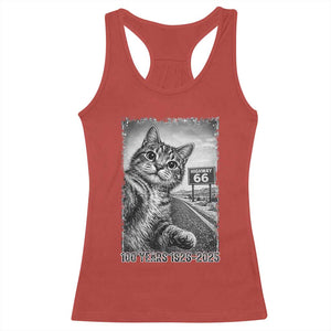 Funny Road Trip Cat Selfie with Highway 66 Racerback Tank Top Centennial 1926-2026 Historic Highway Humor TS02 Red Print Your Wear