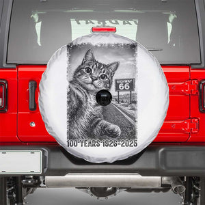 Funny Road Trip Cat Selfie with Highway 66 Spare Tire Cover Centennial 1926-2026 Historic Highway Humor TS02 White Print Your Wear