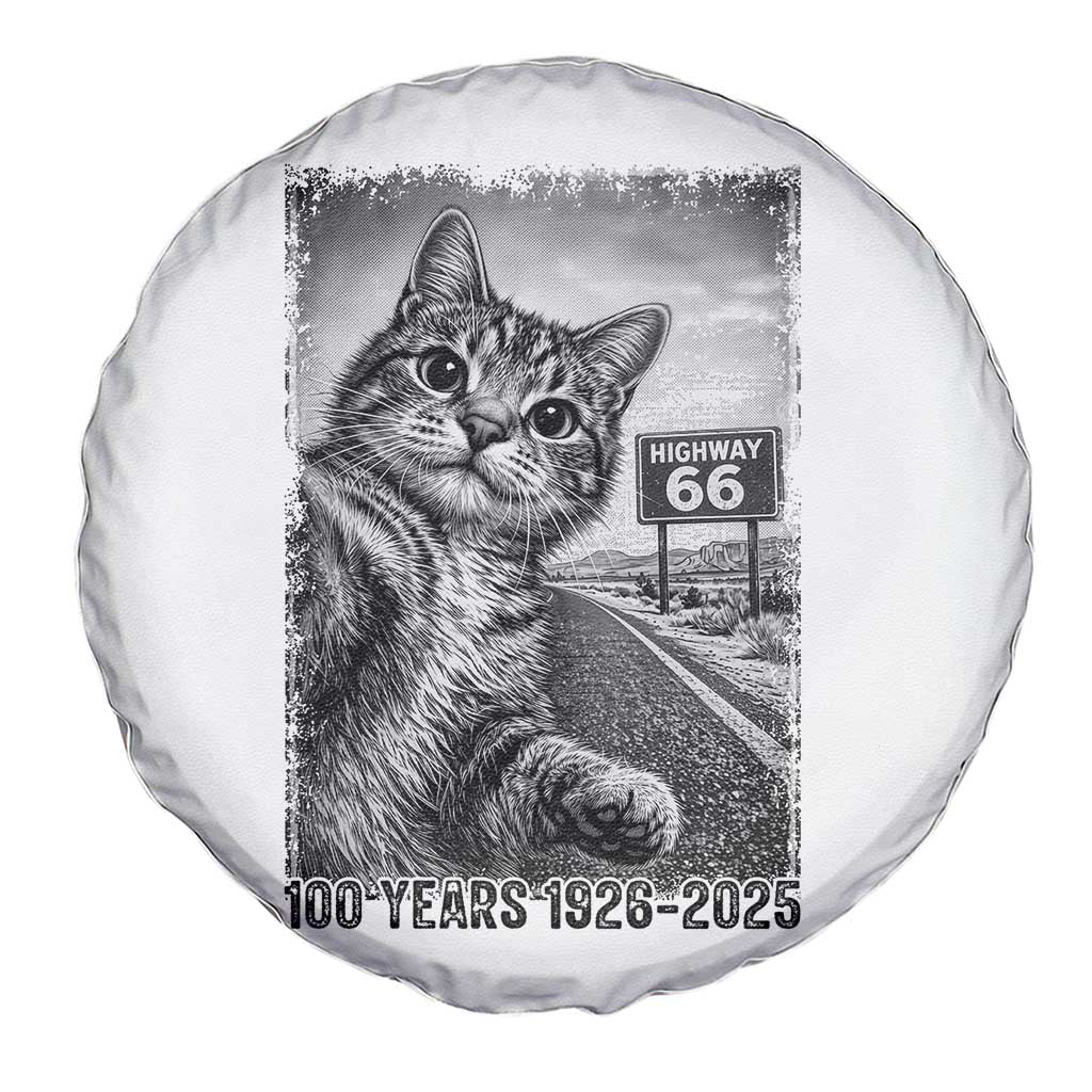 Funny Road Trip Cat Selfie with Highway 66 Spare Tire Cover Centennial 1926-2026 Historic Highway Humor TS02 Print Your Wear