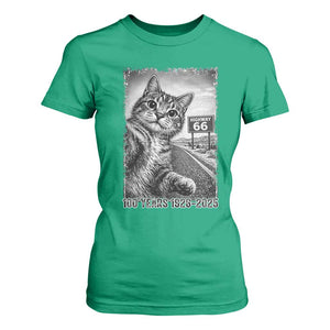 Funny Road Trip Cat Selfie with Highway 66 T Shirt For Women Centennial 1926-2026 Historic Highway Humor TS02 Irish Green Print Your Wear