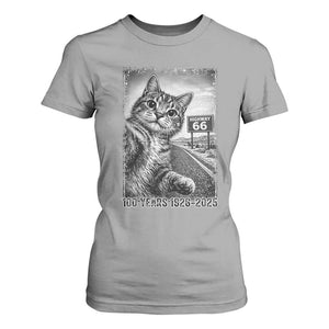 Funny Road Trip Cat Selfie with Highway 66 T Shirt For Women Centennial 1926-2026 Historic Highway Humor TS02 Sport Gray Print Your Wear