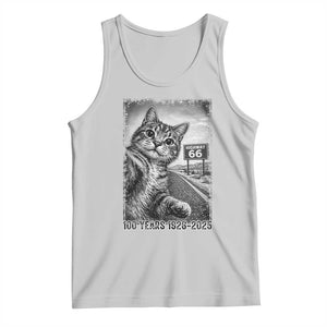Funny Road Trip Cat Selfie with Highway 66 Tank Top Centennial 1926-2026 Historic Highway Humor TS02 Ash Print Your Wear