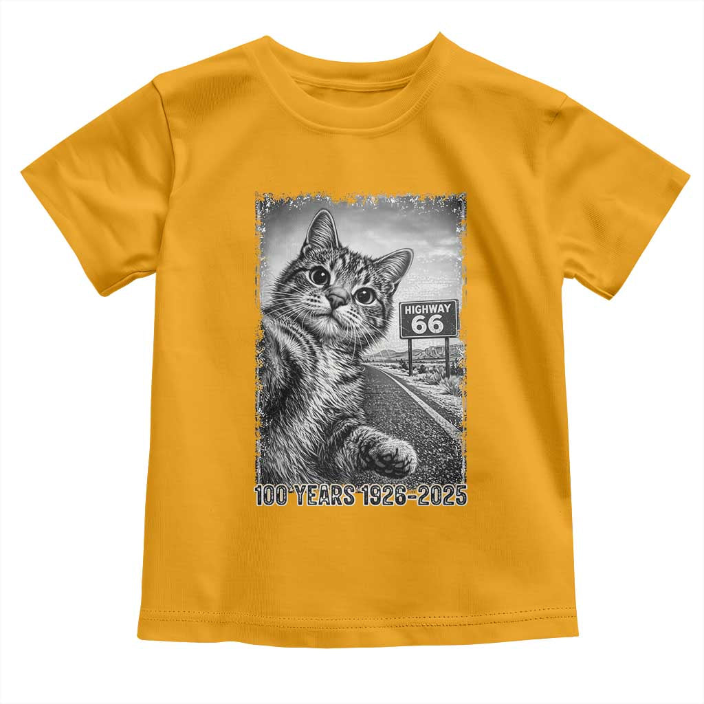 Funny Road Trip Cat Selfie with Highway 66 Toddler T Shirt Centennial 1926-2026 Historic Highway Humor TS02 Gold Print Your Wear