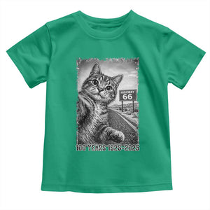 Funny Road Trip Cat Selfie with Highway 66 Toddler T Shirt Centennial 1926-2026 Historic Highway Humor TS02 Irish Green Print Your Wear