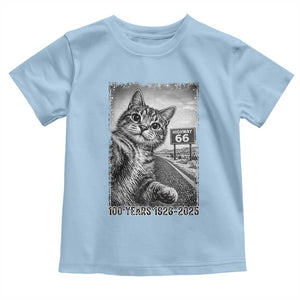 Funny Road Trip Cat Selfie with Highway 66 Toddler T Shirt Centennial 1926-2026 Historic Highway Humor TS02 Light Blue Print Your Wear
