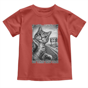 Funny Road Trip Cat Selfie with Highway 66 Toddler T Shirt Centennial 1926-2026 Historic Highway Humor TS02 Red Print Your Wear