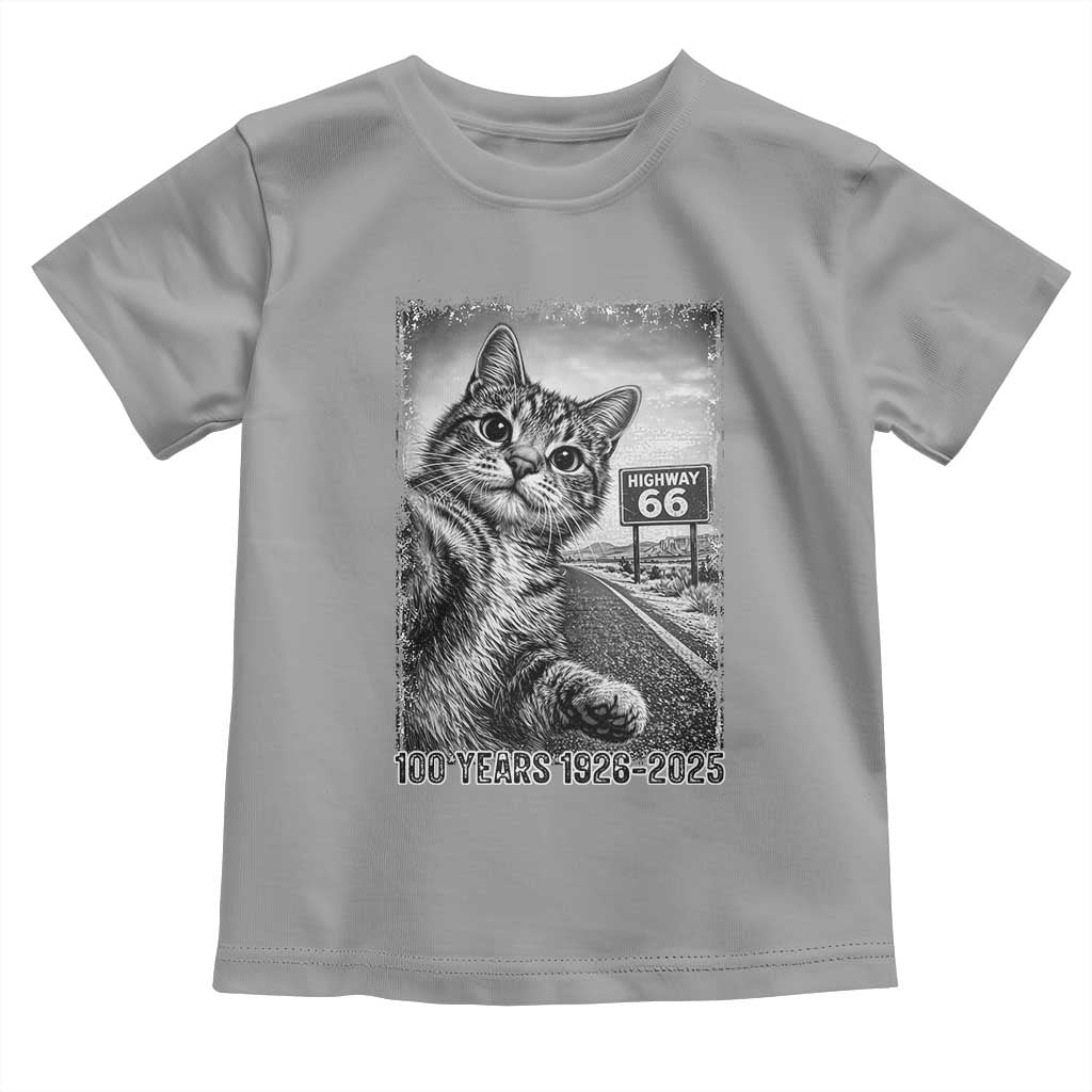 Funny Road Trip Cat Selfie with Highway 66 Toddler T Shirt Centennial 1926-2026 Historic Highway Humor TS02 Sport Gray Print Your Wear