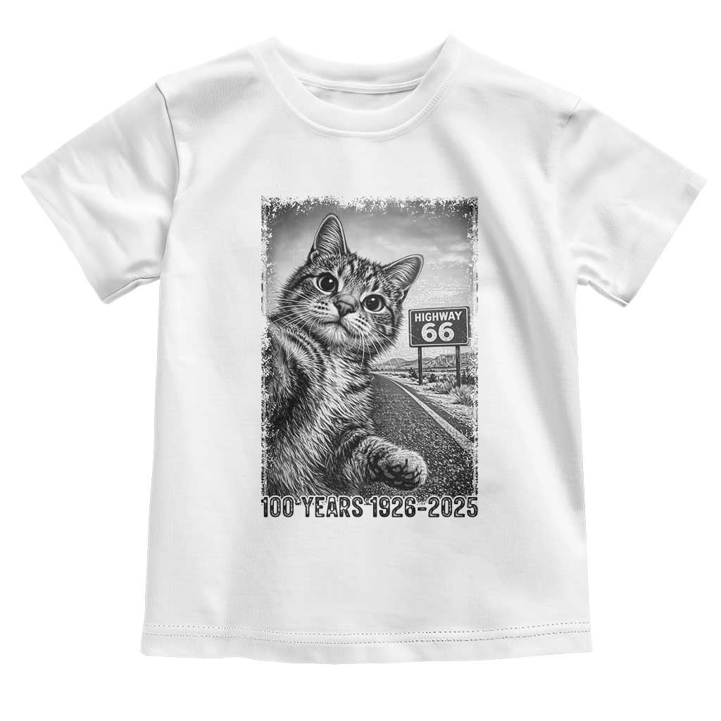 Funny Road Trip Cat Selfie with Highway 66 Toddler T Shirt Centennial 1926-2026 Historic Highway Humor TS02 White Print Your Wear