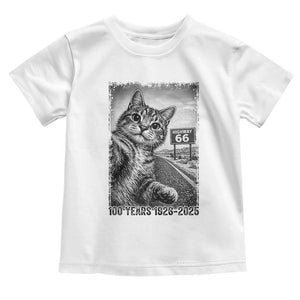 Funny Road Trip Cat Selfie with Highway 66 Toddler T Shirt Centennial 1926-2026 Historic Highway Humor TS02 White Print Your Wear