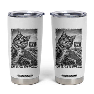 Funny Road Trip Cat Selfie with Highway 66 Tumbler Cup Centennial 1926-2026 Historic Highway Humor TS02 White Print Your Wear