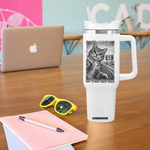 Funny Road Trip Cat Selfie with Highway 66 Tumbler With Handle Centennial 1926-2026 Historic Highway Humor TS02 Print Your Wear