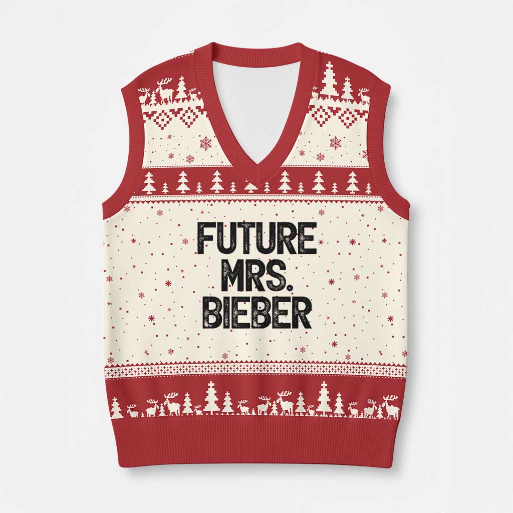 Future Mrs. Pop Star Bride to Be V-Neck Knit Sweater Vest Iconic Music Fan Gift Vintage TS02 Beige Red Print Your Wear