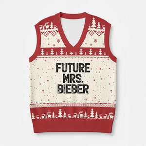 Future Mrs. Pop Star Bride to Be V-Neck Knit Sweater Vest Iconic Music Fan Gift Vintage TS02 Beige Red Print Your Wear