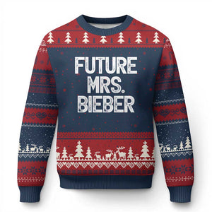 Future Mrs. Pop Star Bride to Be White Script Ugly Christmas Sweater Iconic Music Fan Gift Vintage TS02 Navy Red Print Your Wear