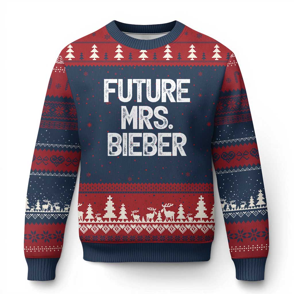 Future Mrs. Pop Star Bride to Be White Script Ugly Christmas Sweater Iconic Music Fan Gift Vintage TS02 Navy Red Print Your Wear
