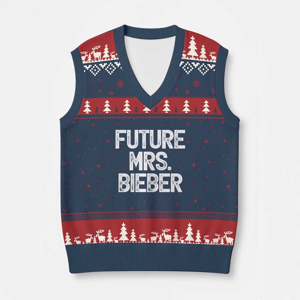 Future Mrs. Pop Star Bride to Be White Script V-Neck Knit Sweater Vest Iconic Music Fan Gift Vintage TS02 Navy Red Print Your Wear