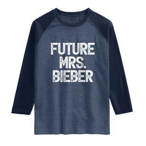 Future Mrs. Pop Star Bride to Be White Script Raglan Shirt Iconic Music Fan Gift Vintage TS02 Heather Denim Navy Print Your Wear
