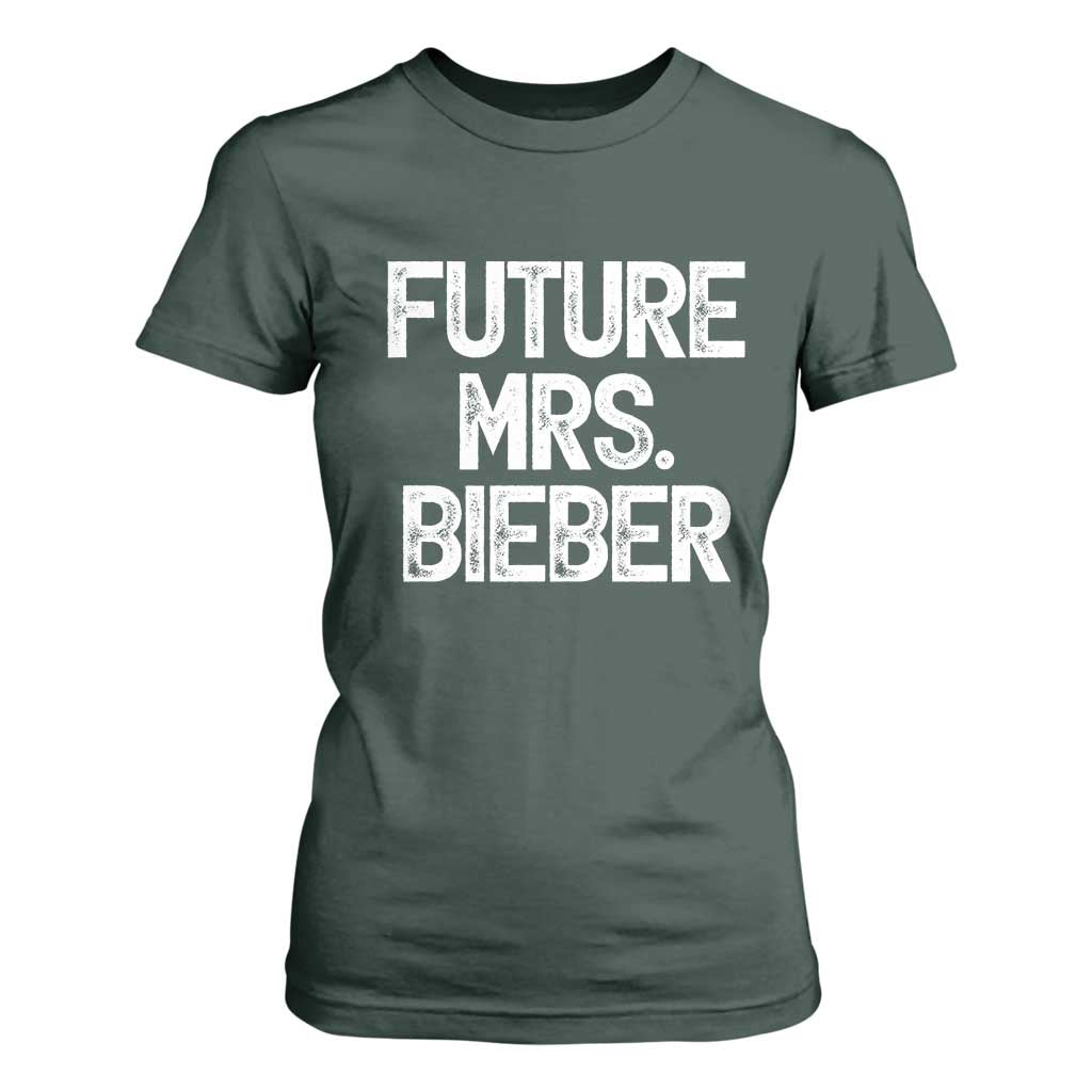 Future Mrs. Pop Star Bride to Be White Script T Shirt For Women Iconic Music Fan Gift Vintage TS02 Dark Forest Green Print Your Wear