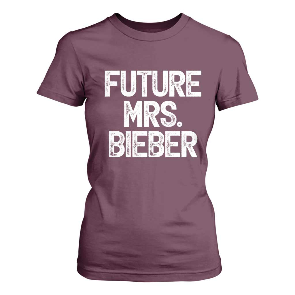 Future Mrs. Pop Star Bride to Be White Script T Shirt For Women Iconic Music Fan Gift Vintage TS02 Maroon Print Your Wear