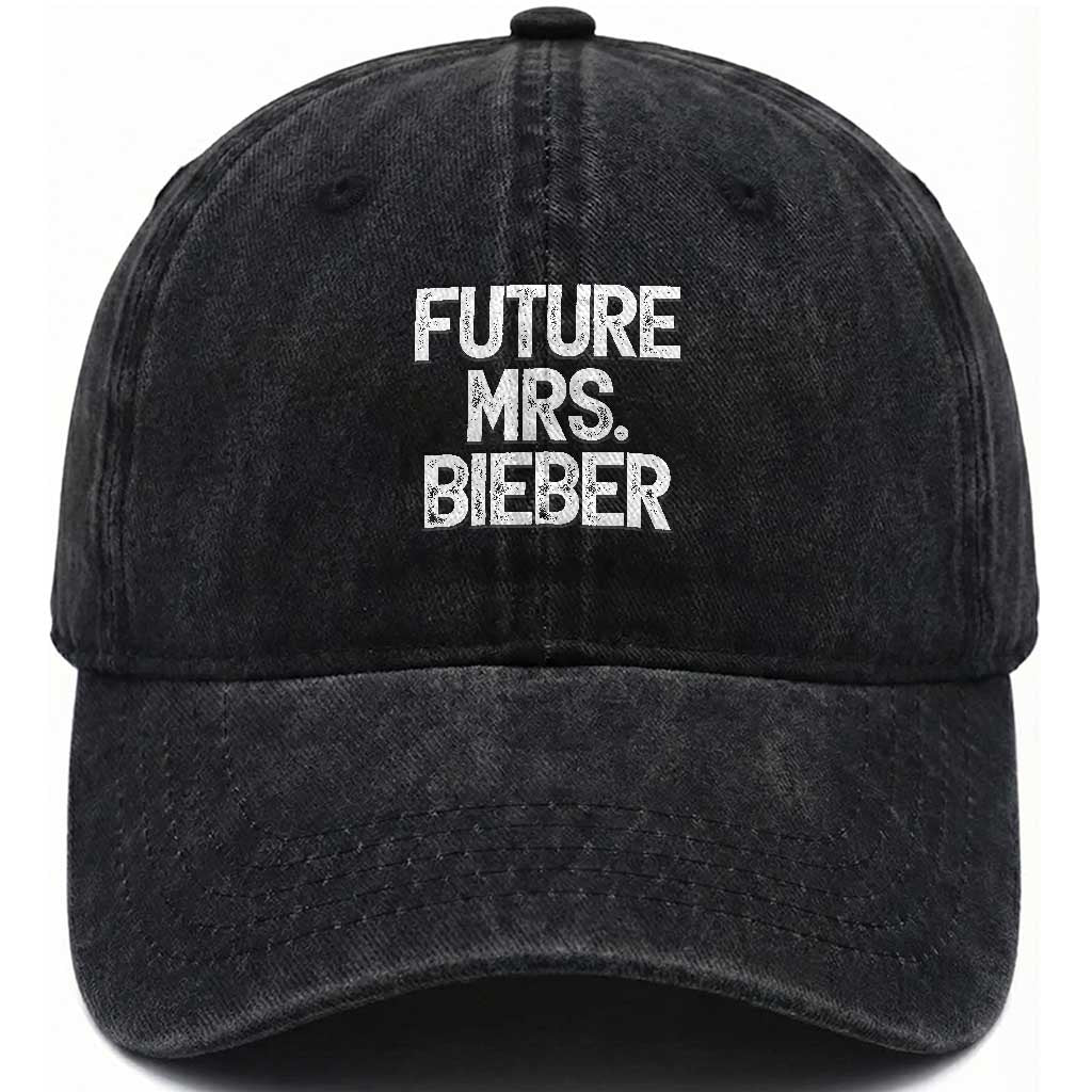 Future Mrs. Pop Star Bride to Be White Script Washed Cotton Baseball Cap Iconic Music Fan Gift Vintage TS02 Print Your Wear