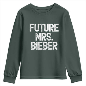 Future Mrs. Pop Star Bride to Be White Script Youth Sweatshirt Iconic Music Fan Gift Vintage TS02 Dark Forest Green Print Your Wear