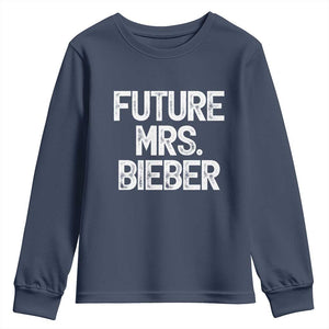 Future Mrs. Pop Star Bride to Be White Script Youth Sweatshirt Iconic Music Fan Gift Vintage TS02 Navy Print Your Wear