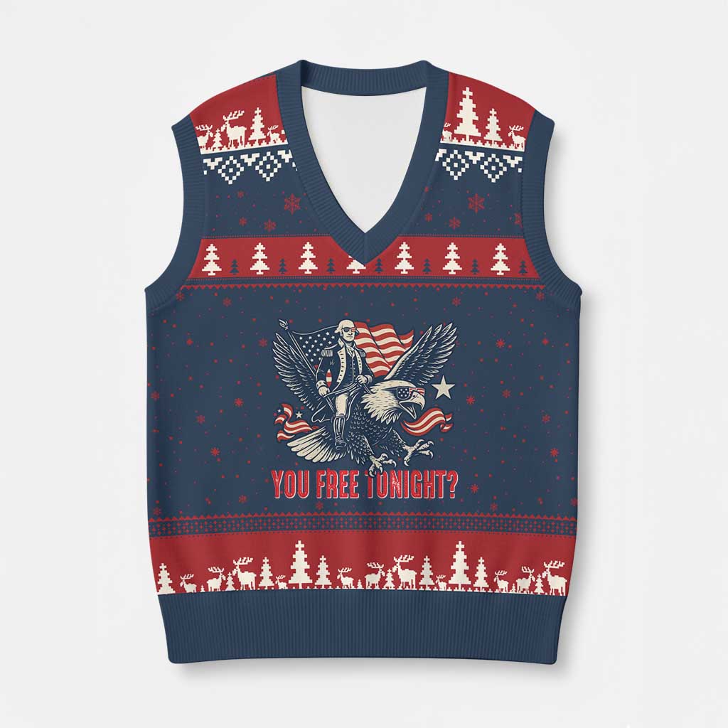 George Washington Rides Bald Eagle V-Neck Knit Sweater Vest You Free Tonight Patriotic 4th of July TS02 Navy Red Print Your Wear