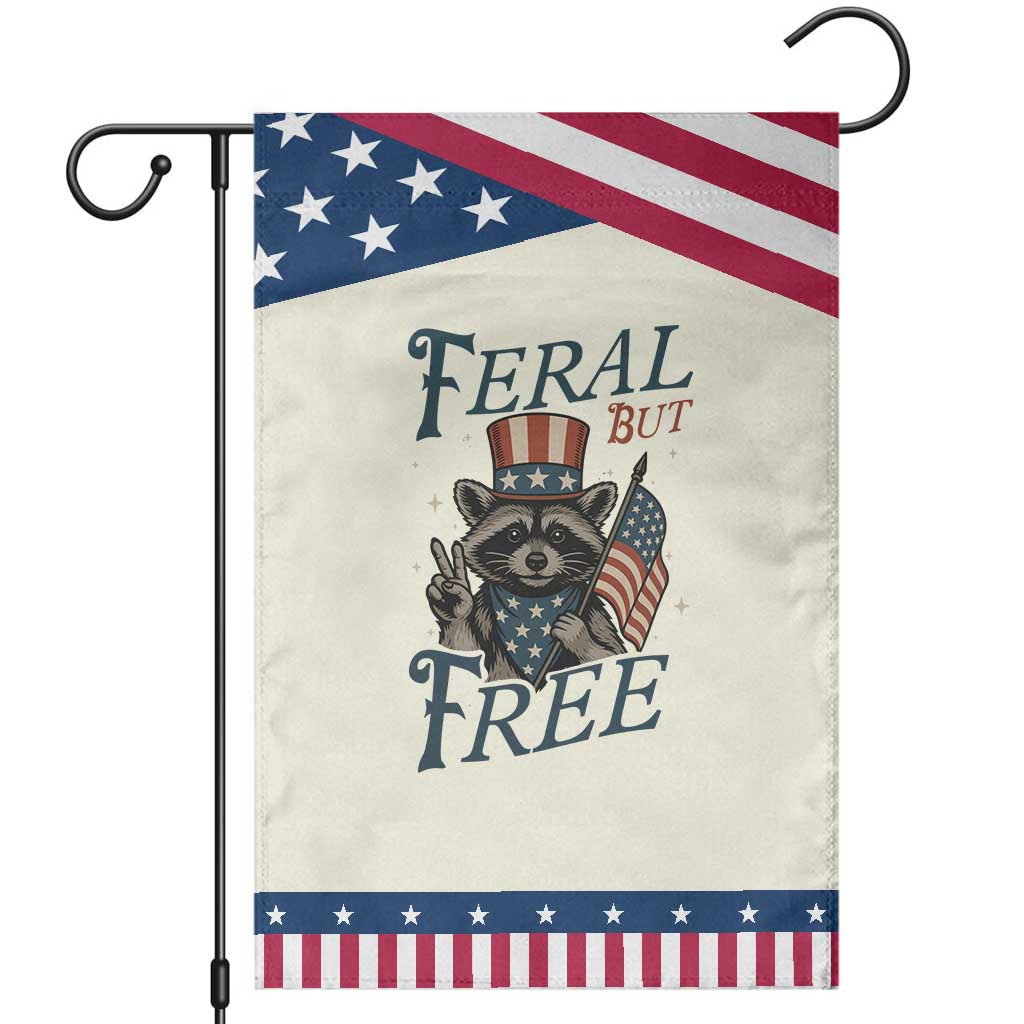 Funny Raccoon Patriotic Garden Flag Feral But Free 4th Of July American Flag TS02 Modern Beige Blue Print Your Wear