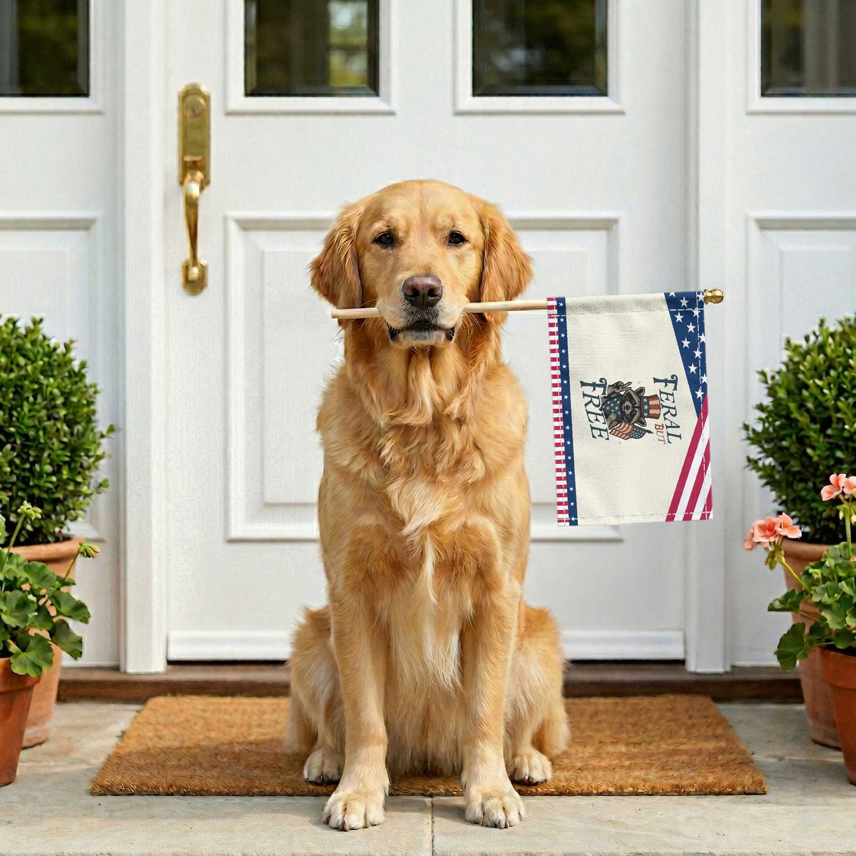 Funny Raccoon Patriotic Patriotic Handheld Flag Feral But Free 4th Of July American Flag TS02 Print Your Wear