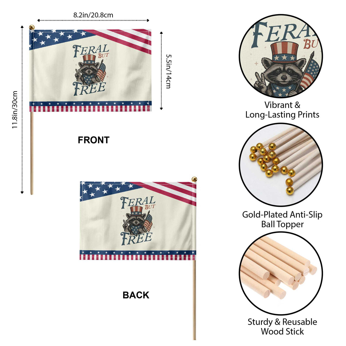 Funny Raccoon Patriotic Patriotic Handheld Flag Feral But Free 4th Of July American Flag TS02 Print Your Wear