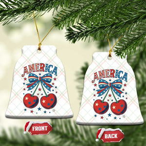 Retro Americana Cherries and Stars Coquette Bow Ceramic Ornament America Cute Patriotic 4th Of July US TS02 Print Your Wear